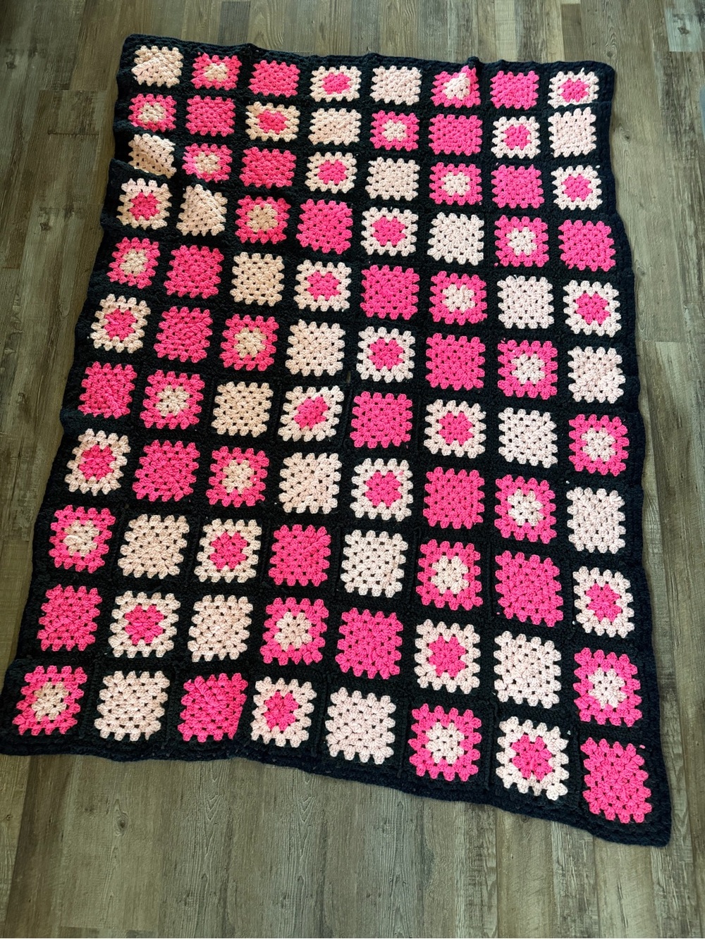 Handmade Black, Pink & Cream Crochet Throw Blanket - Cozy Home Bedding
